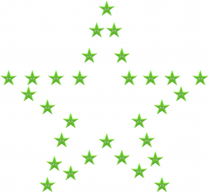 Une trentaine de boutons verts en forme d’étoile sont disposés de manière à créer le contour d’une étoile à cinq branches.