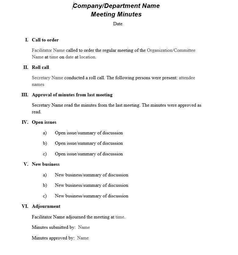 how to write minutes of meeting