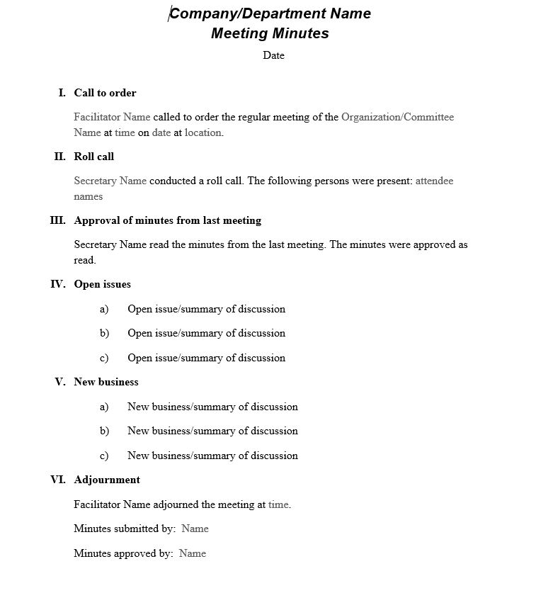 how to write minutes and agenda of a meeting