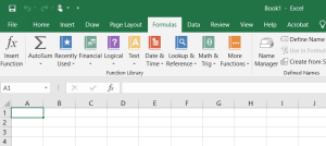 Excel worksheet showing formulas ribbon