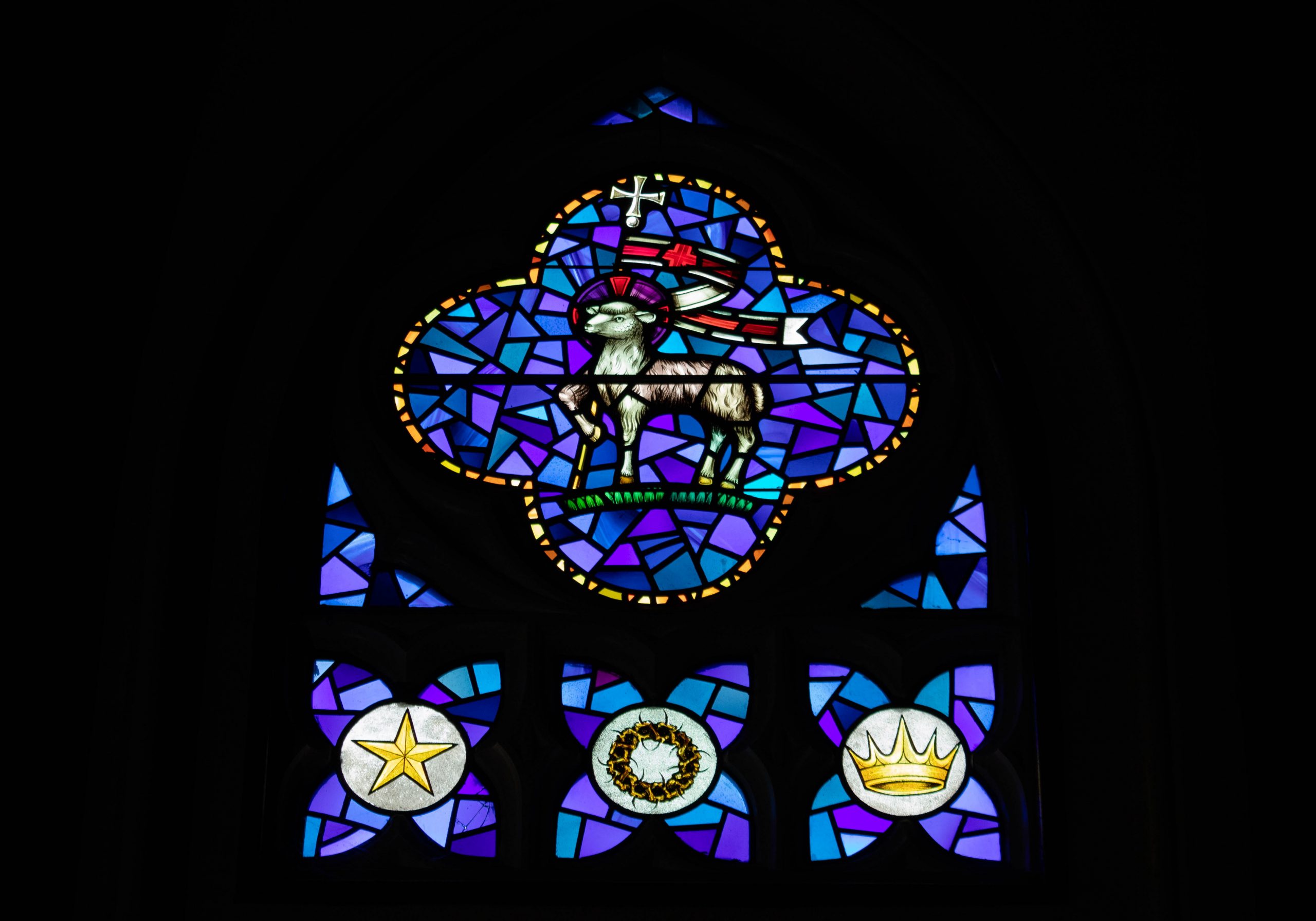 Stained Glass window showing lamb