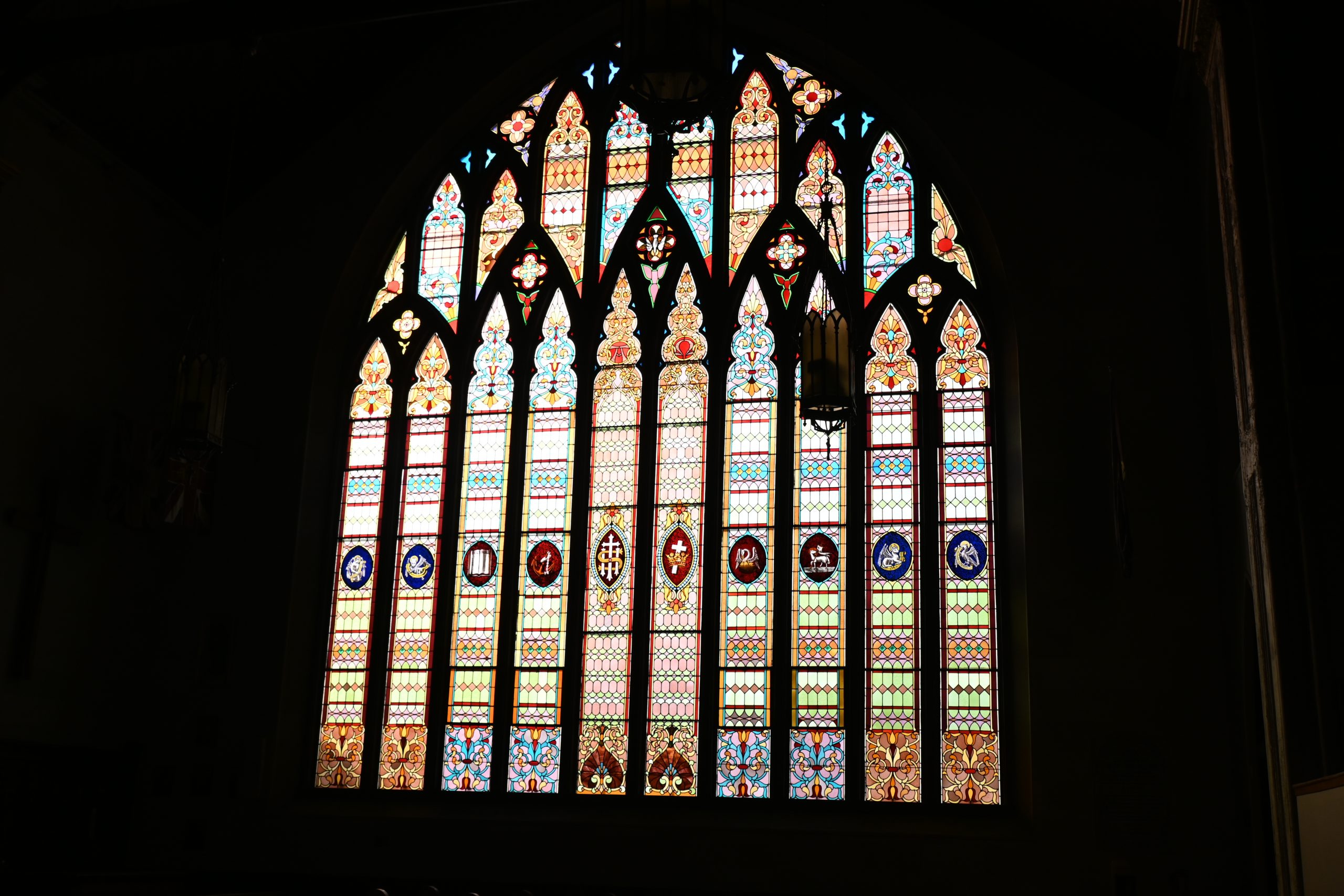 Large stained glass transept window