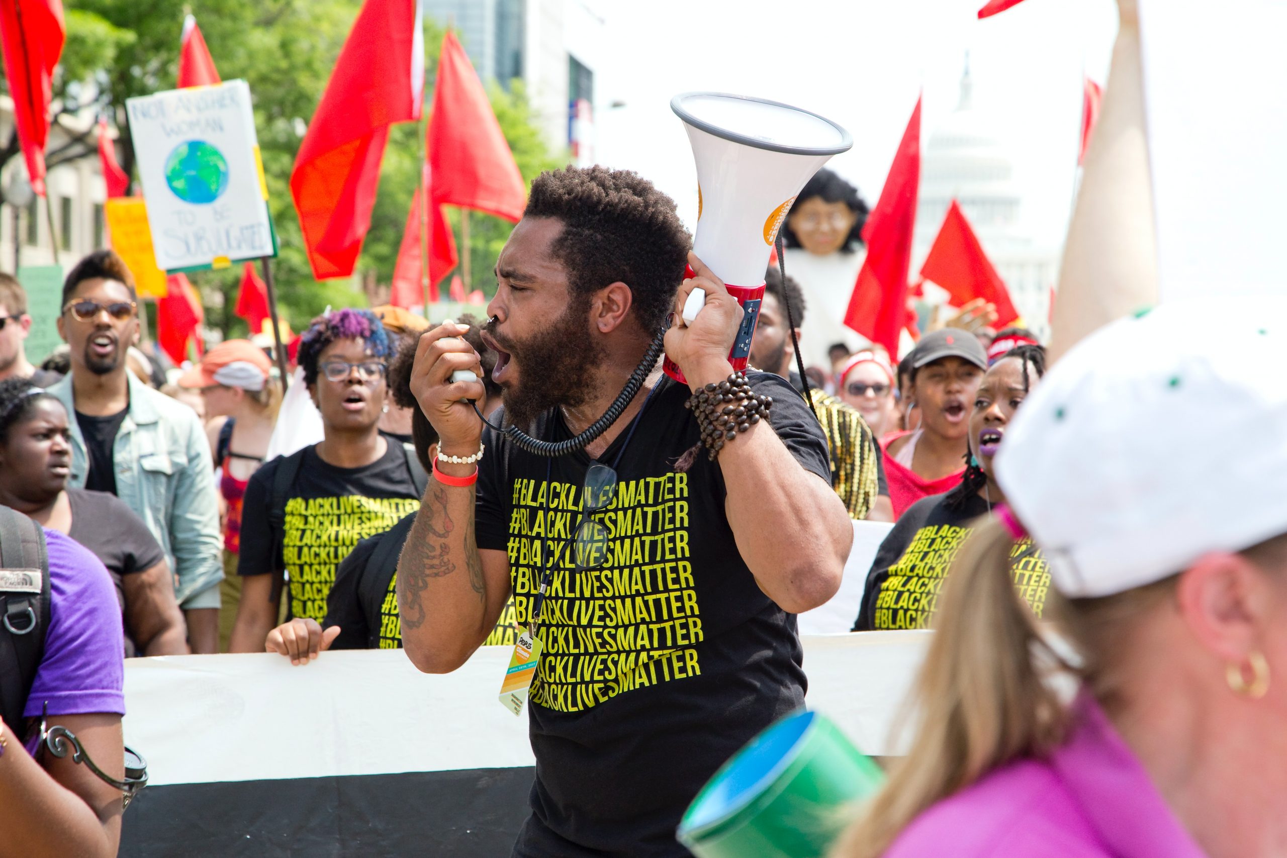 Activist speaks into a megaphone