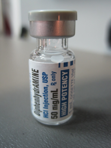 A bottle of diphenhydramine HCI.