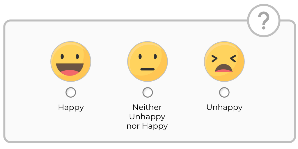 Screenshot of three options to select from for happy, neutral, and unhappy