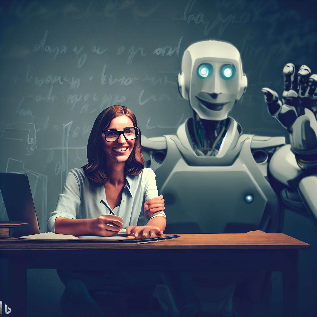 A student works with the help of a robot