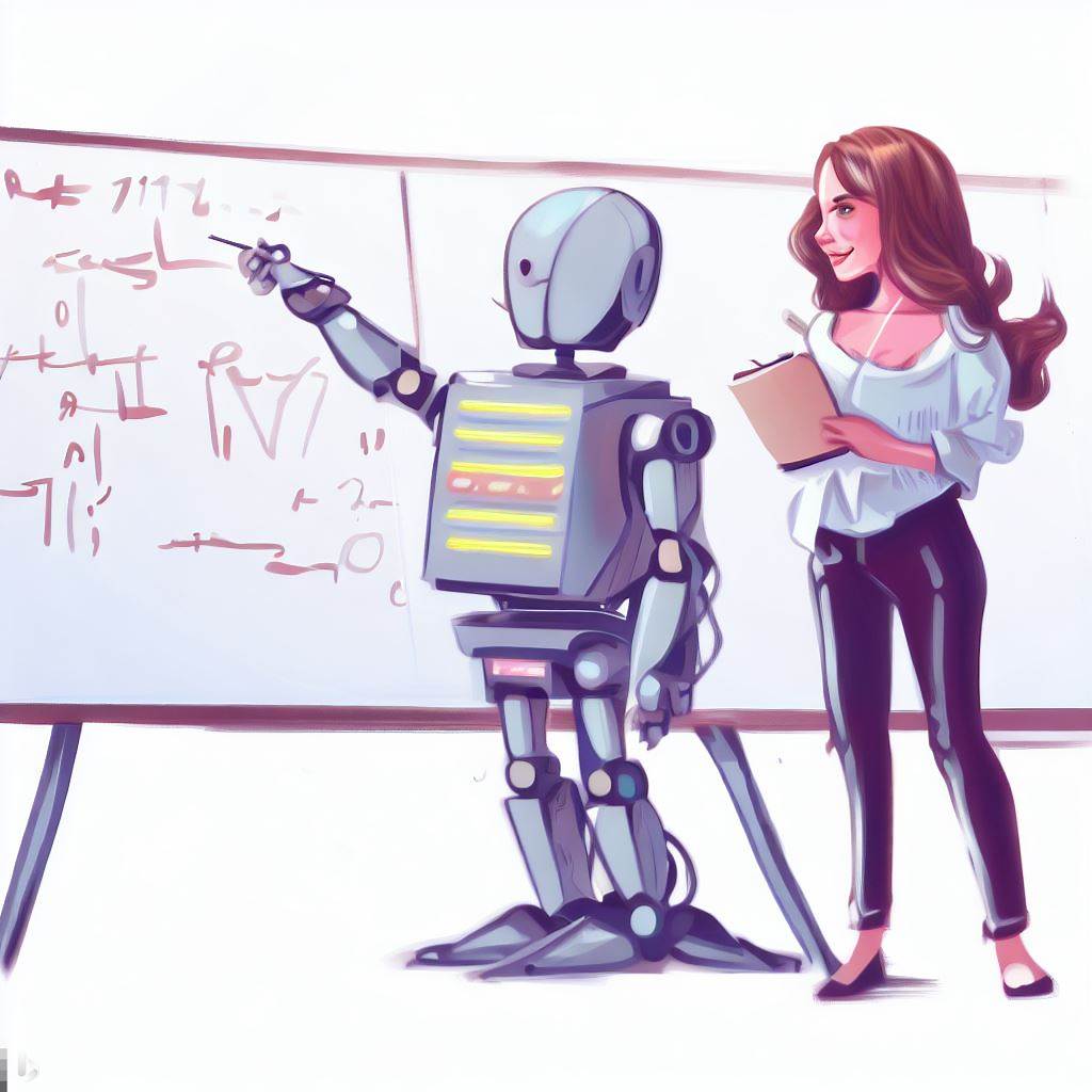 A robot teaches a teacher how to write a prompt