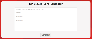 Screenshot of H5P Dialog Card Generator screen within the AppHub
