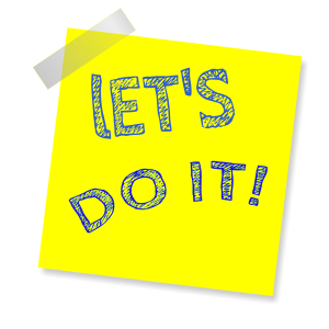 A yellow sticky with a handwritten message saying "Let's do it!"