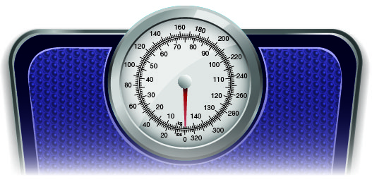 We are given an image of a bathroom scale showing pounds and kilograms.