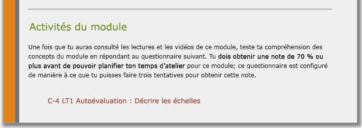 Module « Échelles à coulisses » de Moira : capture d’écran des activités