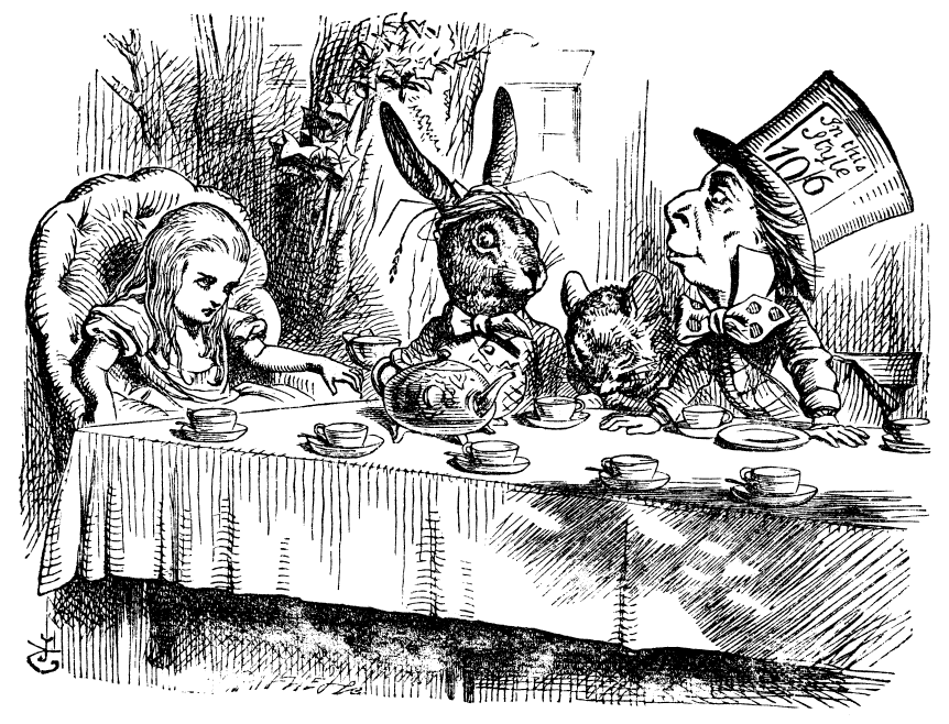 Illustration of Mad Tea Party from the book Alice in Wonderland