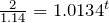 \frac{1,14}=1,0134^t