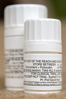 Psilocybin prescription bottle for use in clinical trials