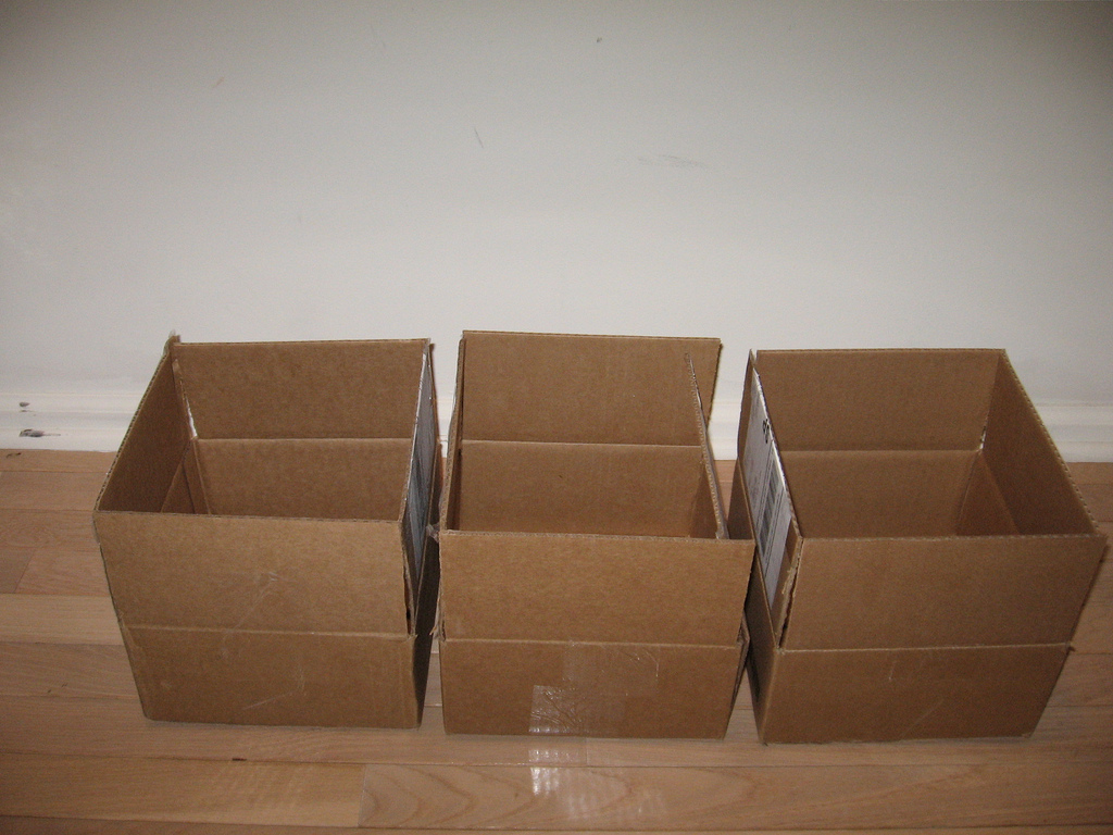 3 empty cardboard boxes