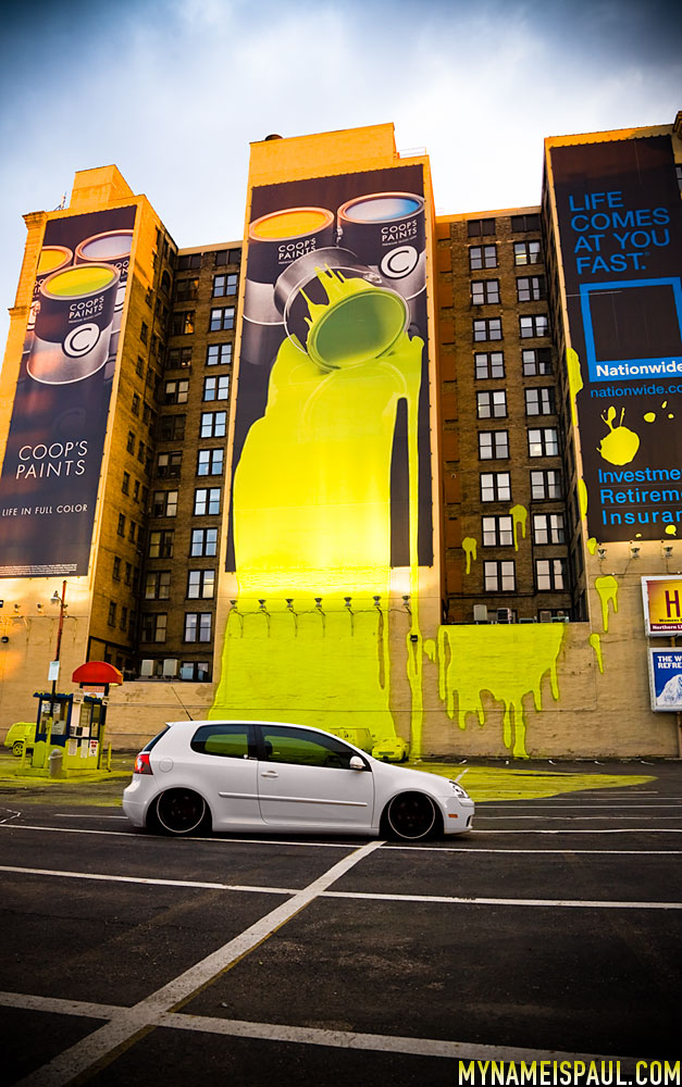 A Nationwide Insurance ad that shows paint flowing off of a building and onto the parking lot