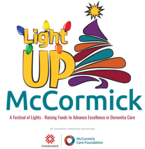 Logo for Light Up McCormick 2022. The word light has christmas lights on it and there is a multicoloured christmas tree.