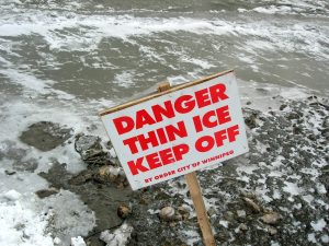 Image of a warining sign: Danger Thin Ice Keep off