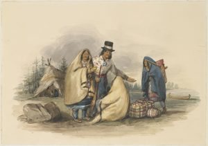 a water colour painting/drawing of a group of Indigenous people