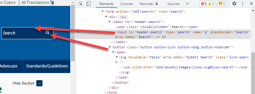 Les outils de développement affichent le code HTML à côté de la page Web