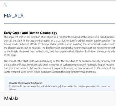 Screenshot shows the Malala theme with heading in blue and a horizontal line underneath it, two different sans serif fonts used for heading/body text.