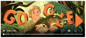 Image of Google Doodles dipicting Steve Irwin holding a crocodile.
