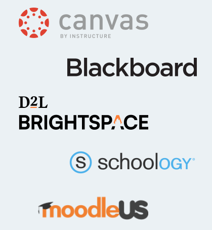 Logo for Canvas, Blackboard, Brightspace, Schoology, and Moodle Learning Management Systems