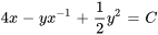 4x-y x^-1+1/2y^2=C