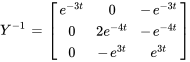 Y^-1=[(e^(-3t),0,-e^(-3t)),(0,2e^(-4t),-e^(-4t) ),(0,-e^(3t),e^(3t) ) ]