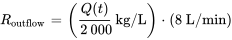 R_&quot;sortie&quot; = ((Q(t))/2000 \ &quot;kg/L&quot;)*(8 \ &quot;L/min&quot;)