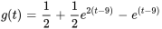 g(t)=1/2+1/2 e^(2(t-9))-e^((t-9))