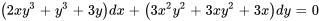 (2x y^3+y^3+3y)dx+(3x^2 y^2+3xy^2+3x)dy=0