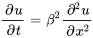 frac{partiel u}{partiel t} = beta^2 frac{partiel^2 u}{partiel x^2}