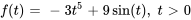 f(t)=-3t^5+9sin(t), \ t gt 0