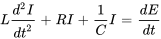 L (d^2 I)/(dt^2 )+RI+1/C I=(dE)/dt