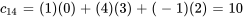 c_ = (1)(0)+(4)(3)+(-1)(2)=10