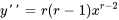 y''=r(r-1)x^(r-2)