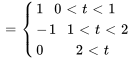 ={(1 \ \ \ 0lttlt1),(-1 \ \ \ 1lttlt2) ,(0 \ \ \ \ \ \ \ \ \ 2ltt):}