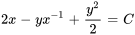 2x-yx^(-1)+(y^2)/2=C