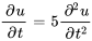 (del u)/(del t)=5(del^2 u)/(del t^2)