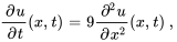 (delu) / (delt)(x,t) = 9(del^2u) / (delx^2)(x,t) \ ,