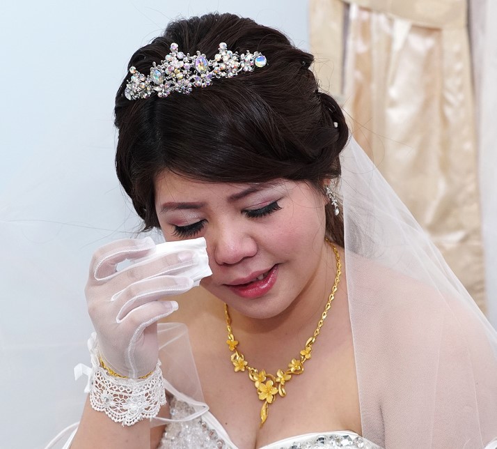 photo of bride crying