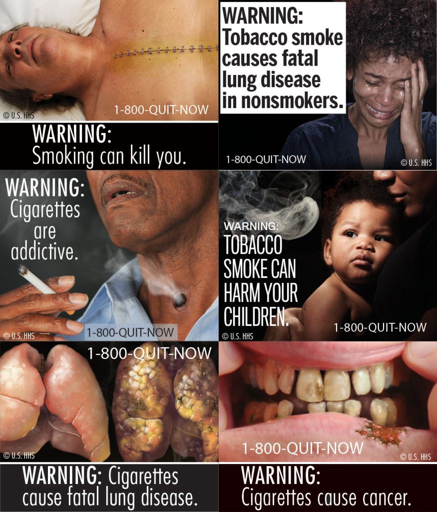 graphic images and warning text about smoking