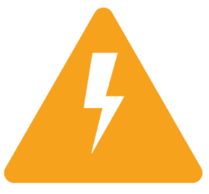 A triangular orange high voltage warning sign with a white lightning bolt symbol in the center.