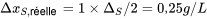 \Delta x_{S,\text{réelle}} = 1\times \Delta_S /2 = 0,25g/L