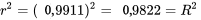 r^2=(0,9911)^2=0,9822=R^2