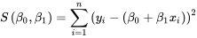 S\left(\beta_0, \beta_1\right) = \sum_{i=1}^n\left(y_i - \left(\beta_0 + \beta_1 x_i\right)\right)^2