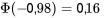 \Phi(-0,98)=0,16