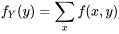 f_{Y}(y)=\sum_{x} f(x, y)