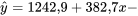 \hat{y}=1242,9+382,7 x-